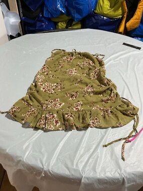 Olive Green Floral Ruffle Mini Dress 1018